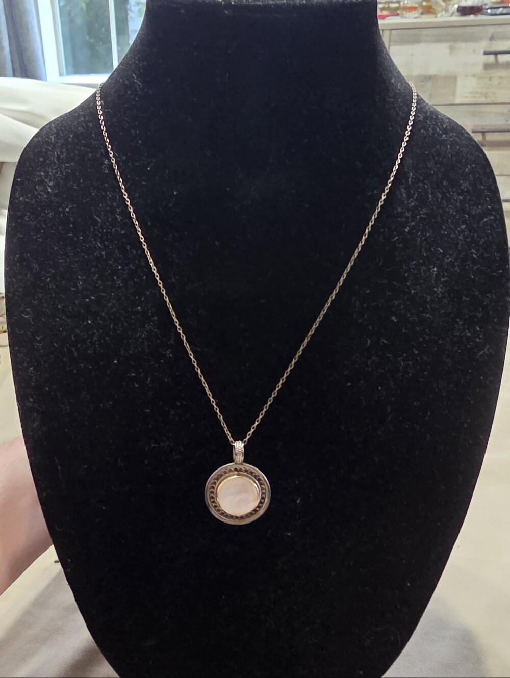 Anna Beck Mother-of-Pearl 2 Tone Dot Pendant Sterling silver On Sterling Chain